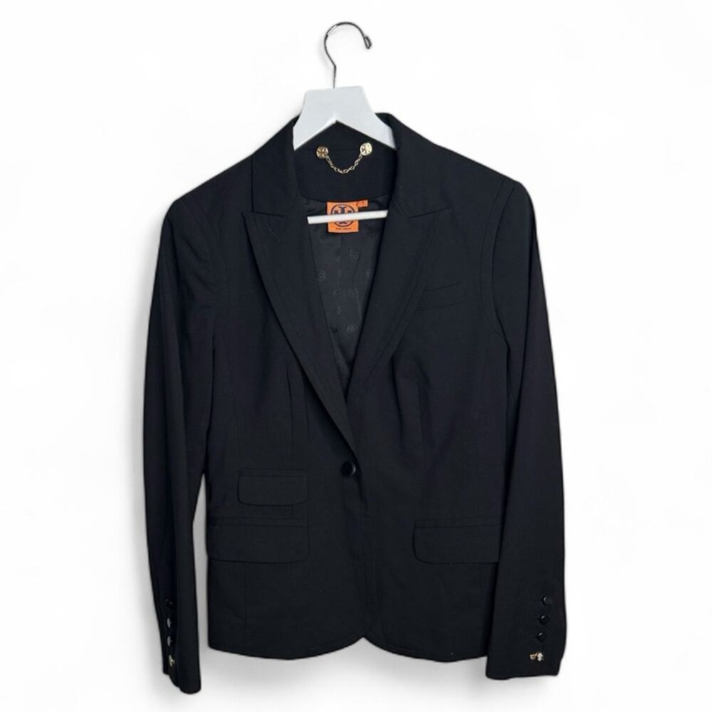 Tory Burch Wool-Blend Black Blazer Button- Front Jacket W1923 Sz 6